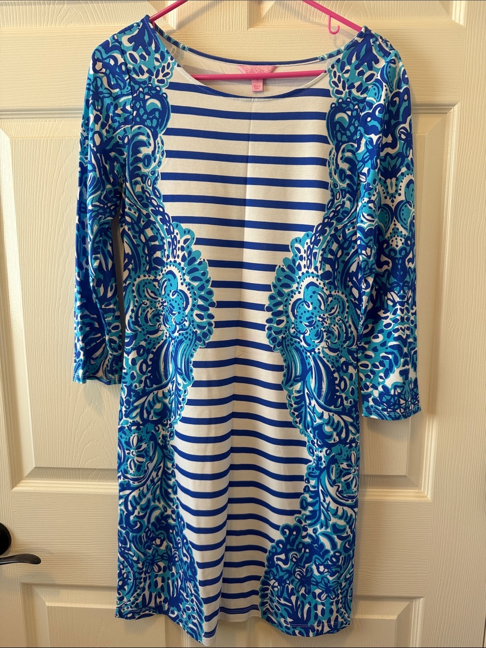 Lilly Pulitzer Blue Striped Shift Dress with Paisley Details